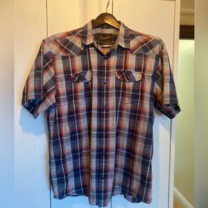 Howler Brothers Short-Sleeve Plaid Button-Up Shirt in Blue and Red